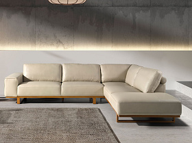 Угловой диван с правым шезлонгом 6203/5603-R-T541011 из песочной кожи