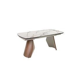Раздвижной обеденный стол 1193 из керамики в мраморной отделке, стали и ореха