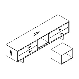 Тумба под TV MIRAMAR шпон ореха F, черный матовый лак