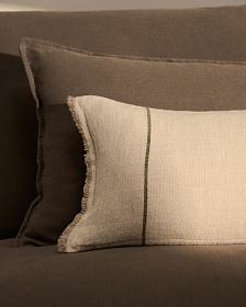 Чехол для подушки Lidore из бежевого льна с зелеными полосами, 30 x 50 см