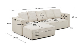 3-местный диван-кровать Marela бежевый шенилл с кушеткой слева, 276 см