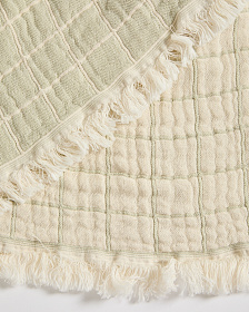 Плед Tivaro из хлопка, жаккардовый в светло-зеленую клетку двухсторонний 130 x 170 см