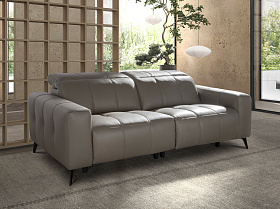 3-местный диван с реклайнером из серой кожи модель 6210