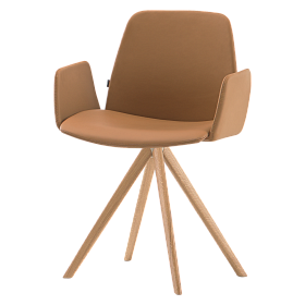 Мягкий стул Unnia с поворотным основанием на 4 спицы из массива дуба, с подлокотниками