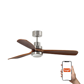 Потолочный вентилятор LANTAU XL Ш1680 DC матовый никель/орех 3P LED 15W TUYA