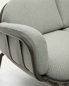 Уличный диван Joncols из серой ткани и зеленым алюминиевым каркасом 164 см