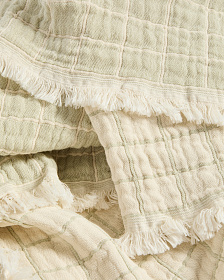 Плед Tivaro из хлопка, жаккардовый в светло-зеленую клетку двухсторонний 130 x 170 см