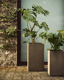 Набор из 2 высоких кашпо Minoa горчичного цвета из песчаника 44 x 44 см