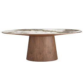 Овальный обеденный стол 1177 с мраморной керамикой и орехом