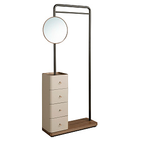 Вешалка для одежды 3281 из кожи, ореха и черной стали с зеркалом