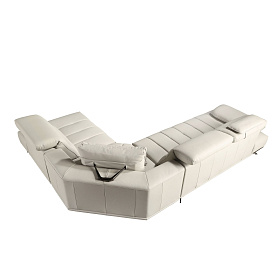 Угловой диван с правым шезлонгом 6244 из светло-серой кожи