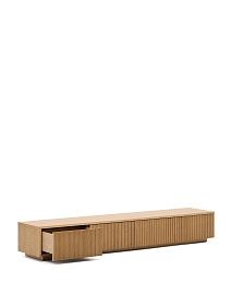 Тумба под телевизор Helvine с 4 ящиками из дубового шпона и закаленного стекла, 200 x 40