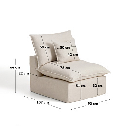 Кресло модульное Anarela бежевое из льна и вискозы со съемным чехлом, 90 см
