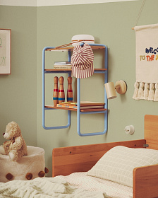 Стеллаж из ясеневого шпона цвета Tinn с синей металлической конструкцией, 70 x 60