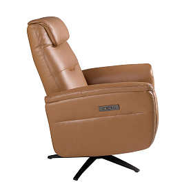 Кресло-реклайнер поворотное 5115/KM6011-M5671 из коричновой кожи