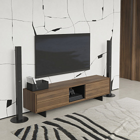 Тумба под TV MIRAMAR шпон ореха F, черный матовый лак
