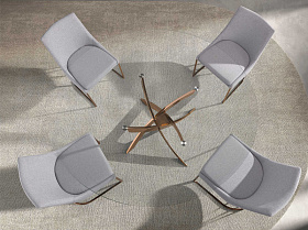 Круглый обеденный стол 1169 из стекла и стали цвета розового золота Ø140