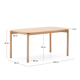 Стол Indara из шпона и каучукового дерева с натуральной отделкой 160 х 90