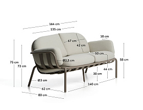 Уличный 2-х местный диван Joncols из алюминия цвета таупе, 164 см