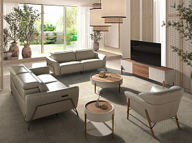 3-местный диван с реклайнером из песочной кожи, модель 6264