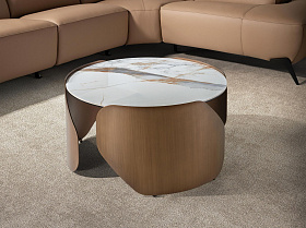 Журнальный столик 2162 с керамической столешницей и стальным основанием бронзового цвета Ø80