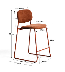 Полубарный стул Meli из терракотовой синели с металлическими ножками, 65 см