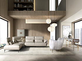 Консольный стол 3271 из шпона ореха и светло-серой ткани