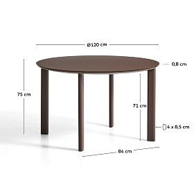 Уличный стол Erice из алюминия и закаленного стекла коричневого цвета, 120 см