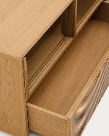 Сервант Helvine с 4 дверцами и 2 ящиками шпон дуба и закаленное стекло, 200 x 54