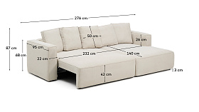 3-местный диван-кровать Marela бежевый шенилл с кушеткой справа 276 см