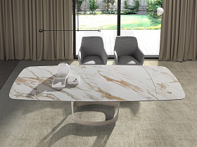Раздвижной обеденный стол 1188 с столешницей из керамики  и основанием из песочной стали