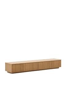 Тумба под телевизор Helvine с 4 ящиками из дубового шпона и закаленного стекла, 200 x 40