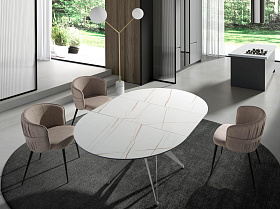 Круглый раздвижной обеденный стол 1119/MC22018DT из мраморной керамики и стали