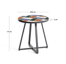 Уличный столик Tella из зеленой стали с разноцветной плиткой 45 см