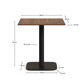 Dina Стол из меламина с натуральной отделкой и черной металлической ножкой 70 x 70 x 70 см
