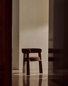 Granite Стул на 3 ножках из коричневого шенилла и массива ясеня в отделке орех