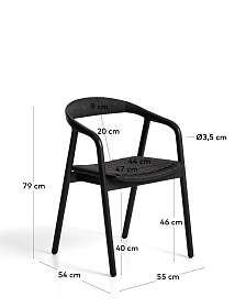 Уличный стул Derile из массива дуба и веревки в черной отделке