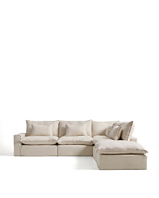 Угловой модульный диван Anarela бежевый из льна и вискозы со съемным чехлом, 347 x 307
