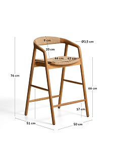 Уличный полубарный стул Derile из массива дуба в натуральной отделке и бежевой веревки