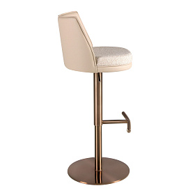 Поворотный барный стул 4234 из кремовой ткани и кремовой экокожи