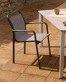 Уличный стул Luri из алюминия зеленого цвета и бежевого текстиля