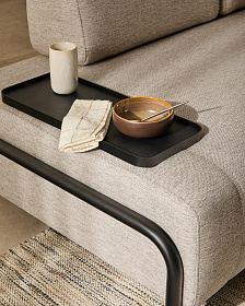 2-местный диван Compo серо-бежевого цвета с малым журнальным столиком и чёрным каркасом