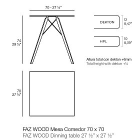 Обеденный стол Faz на деревянных ножках 70x70x74