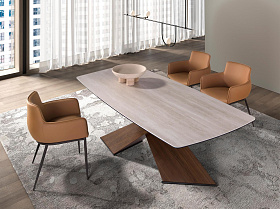 Овальный обеденный стол 1175 из керамики в мраморной отделке и ореха