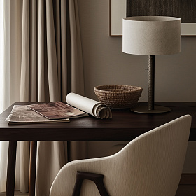 Настольная лампа Coco S1342 латунный металл/коричневая кожа с абажуром 801011/35