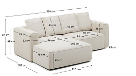 Диван-кровать Marela бежевый шенилл 3-местный с кушеткой слева 236 см