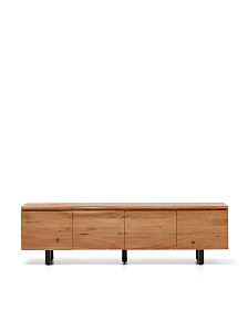 Тумба под телевизор Uxue с 4 дверцами из массива акации с беленой отделкой 200 x 58 см