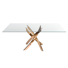 Прямоугольный обеденный стол 1169 из стекла и стали цвета розового золота 180x95