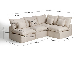 Угловой модульный диван Anarela на 4 места со съемными чехлами из бежевого льна и вискозы, 287 x 197