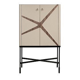 Высокий буфет 3280 из кожи, ореха и черной стали